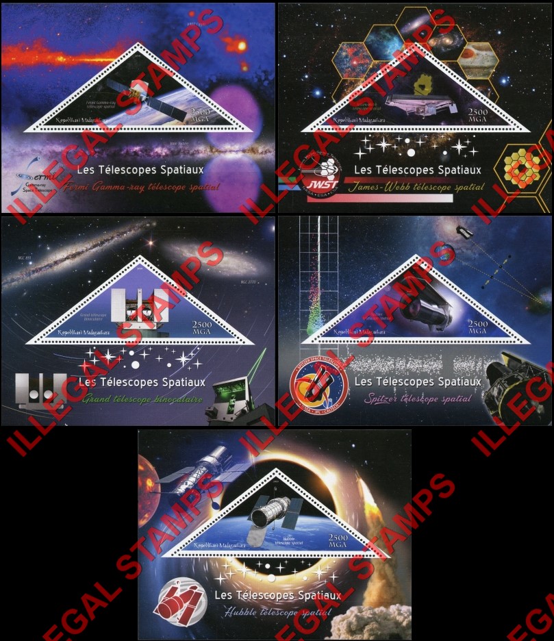 Madagascar 2018 Space Telescopes Illegal Stamp Souvenir Sheets of 1