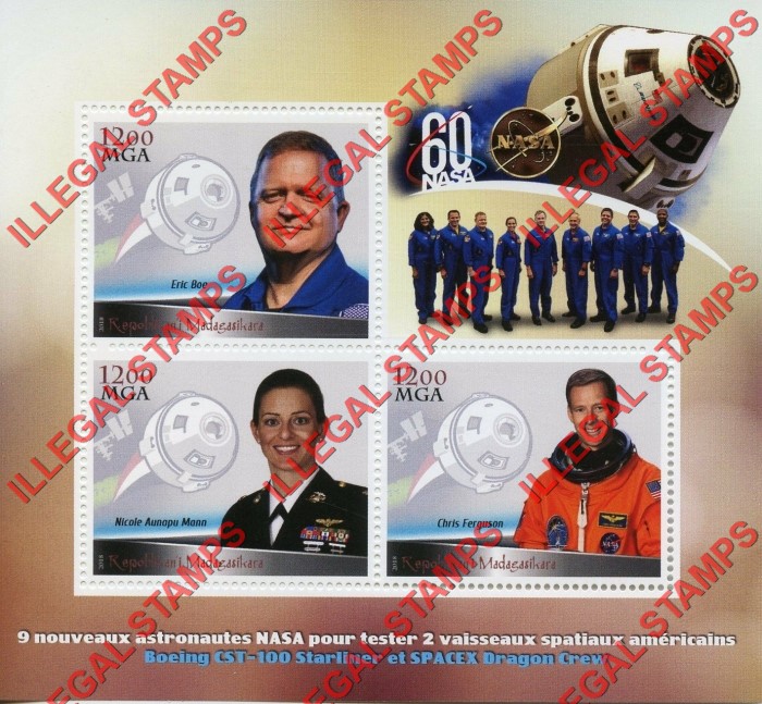 Madagascar 2018 SpaceX Dragon Crew Illegal Stamp Souvenir Sheet of 3 (Sheet 1)