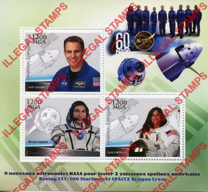 Madagascar 2018 SpaceX Dragon Crew Illegal Stamp Souvenir Sheet of 3 (Sheet 2)