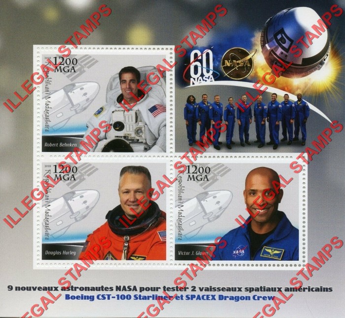 Madagascar 2018 SpaceX Dragon Crew Illegal Stamp Souvenir Sheet of 3 (Sheet 3)