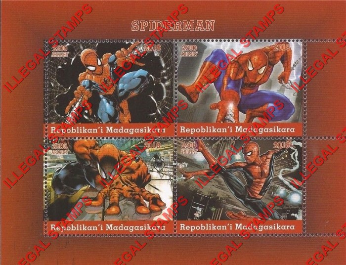 Madagascar 2018 Spiderman Illegal Stamp Souvenir Sheet of 4