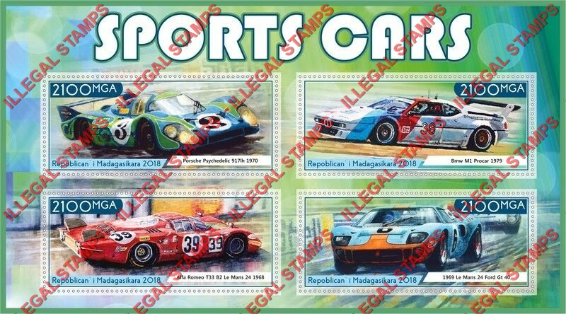 Madagascar 2018 Sports Cars Illegal Stamp Souvenir Sheet of 4