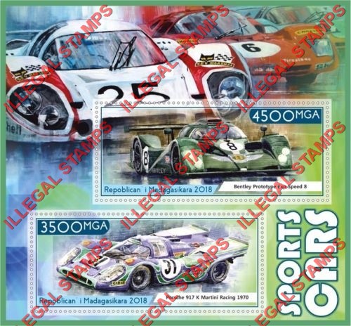 Madagascar 2018 Sports Cars Illegal Stamp Souvenir Sheet of 2