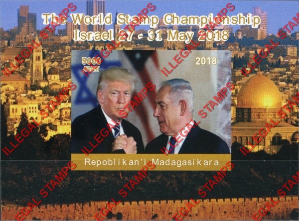 Madagascar 2018 Stamp Championship Israel Netanyahu Illegal Stamp Souvenir Sheet of 1