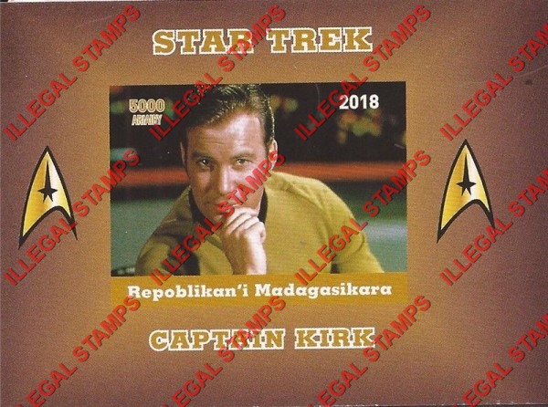 Madagascar 2018 Star Trek Captain Kirk Illegal Stamp Souvenir Sheet of 1