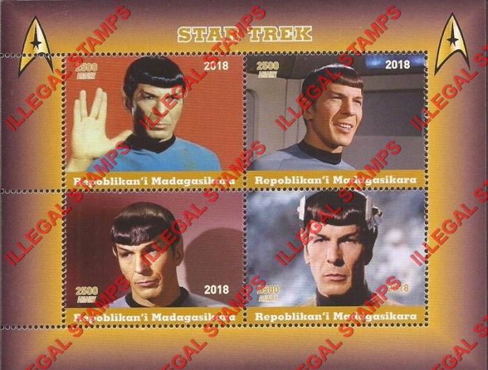 Madagascar 2018 Star Trek Spock Illegal Stamp Souvenir Sheet of 4