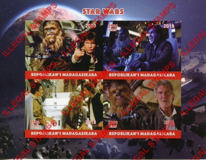 Madagascar 2018 Star Wars Illegal Stamp Souvenir Sheet of 4