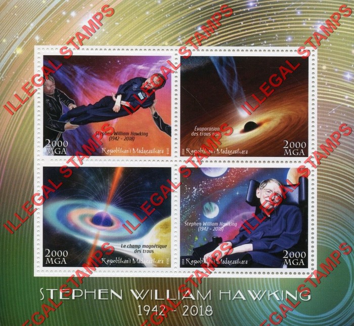 Madagascar 2018 Stephen Hawking Illegal Stamp Souvenir Sheet of 4