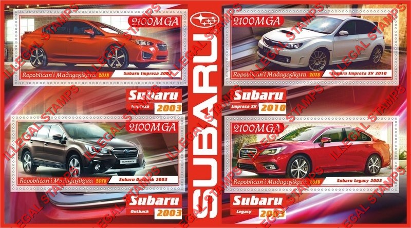 Madagascar 2018 Subaru Cars Illegal Stamp Souvenir Sheet of 4