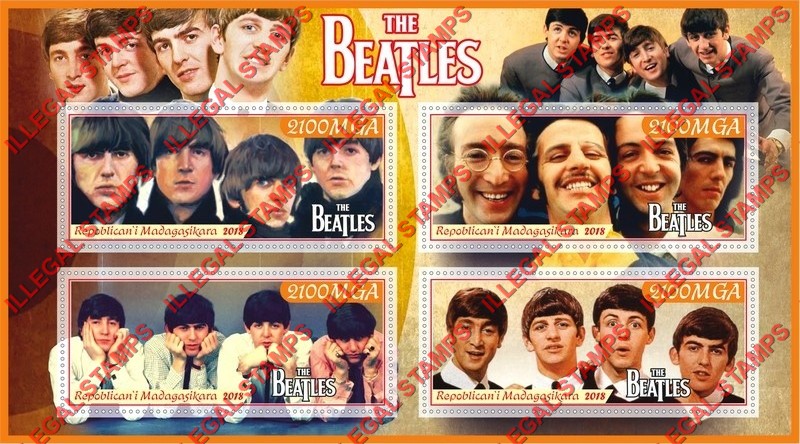 Madagascar 2018 The Beatles Illegal Stamp Souvenir Sheet of 4