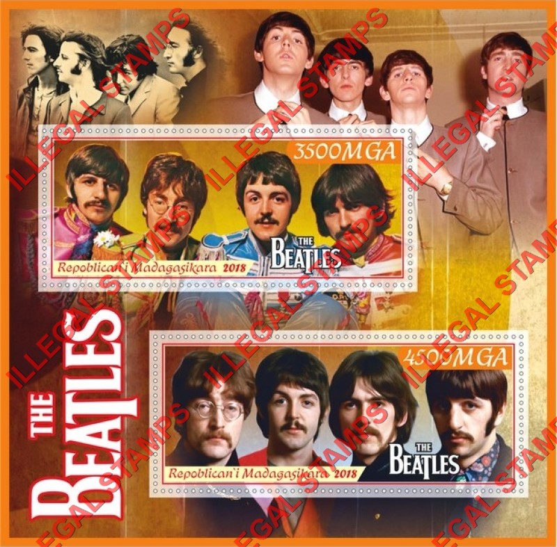 Madagascar 2018 The Beatles Illegal Stamp Souvenir Sheet of 2