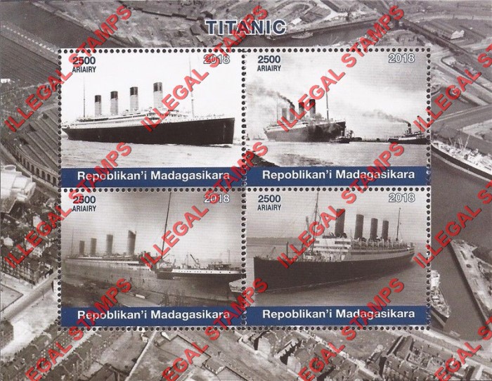 Madagascar 2018 Titanic Illegal Stamp Souvenir Sheet of 4