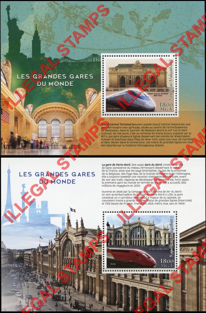 Madagascar 2018 Big Train Stations of the World Illegal Stamp Souvenir Sheets of 1 (Part 1)