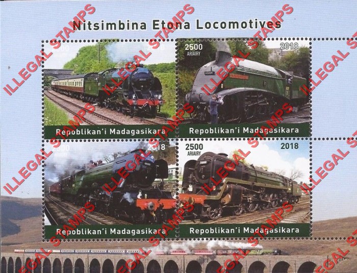 Madagascar 2018 Trains Steam Locomotives Illegal Stamp Souvenir Sheet of 4