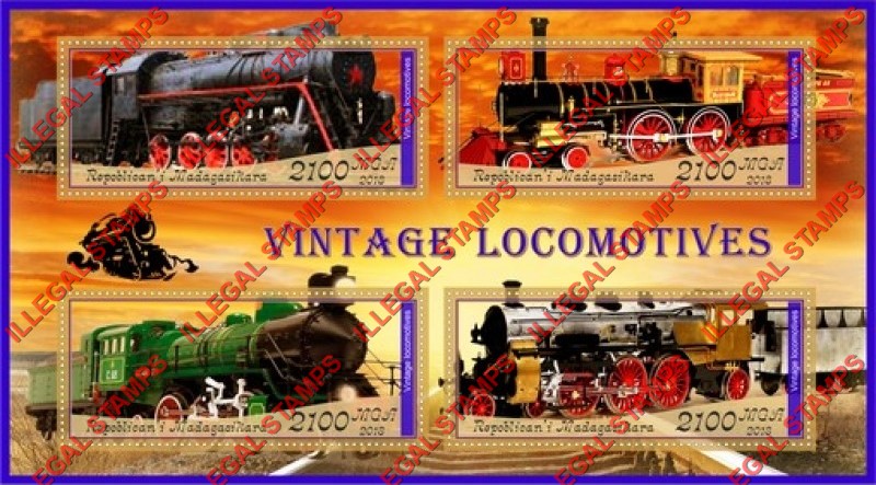 Madagascar 2018 Vintage Locomotives Illegal Stamp Souvenir Sheet of 4