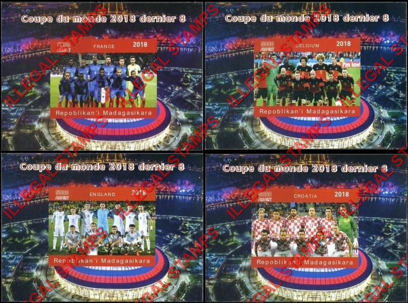 Madagascar 2018 World Cup Soccer Denier 8 Illegal Stamp Souvenir Sheets of 1 (Part 2)