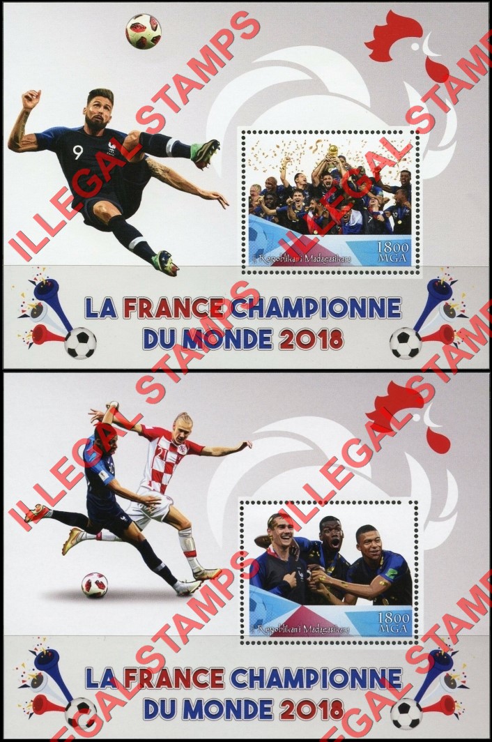 Madagascar 2018 World Cup Soccer French Champions Illegal Stamp Souvenir Sheets of 1 (Part 1)