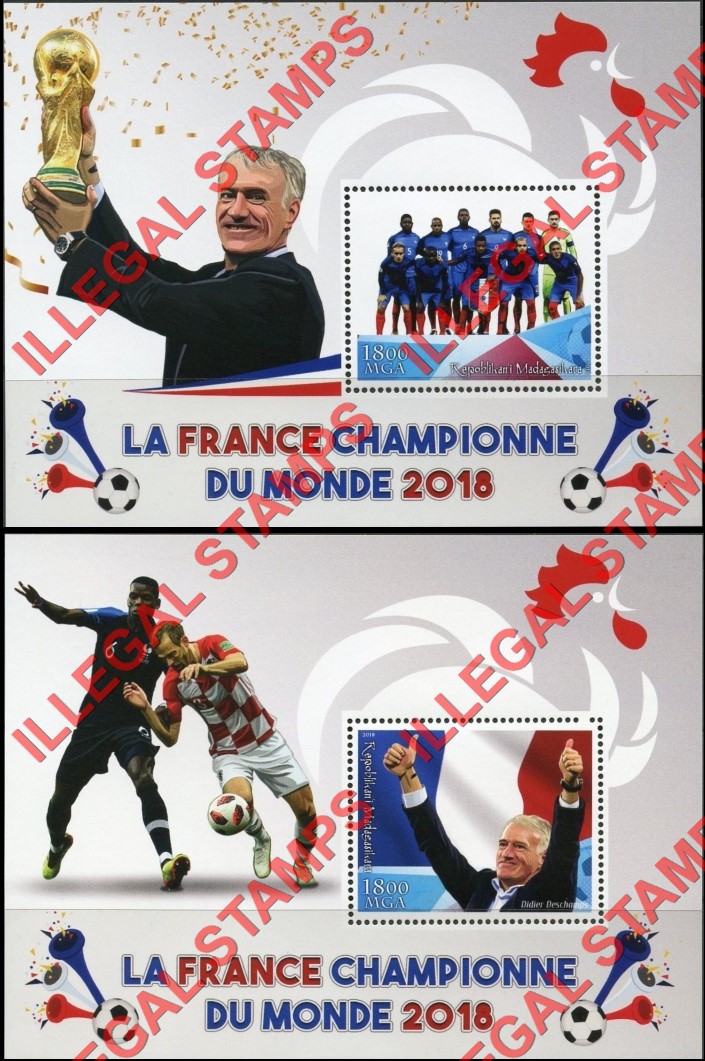 Madagascar 2018 World Cup Soccer French Champions Illegal Stamp Souvenir Sheets of 1 (Part 2)