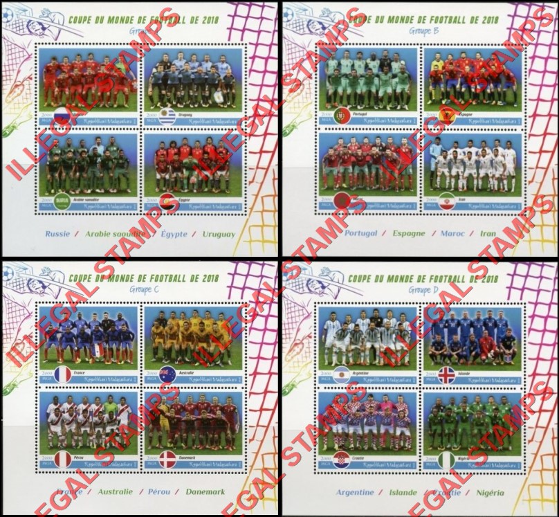 Madagascar 2018 World Cup Soccer Groups (Football) Illegal Stamp Souvenir Sheets of 4 (Part 1)