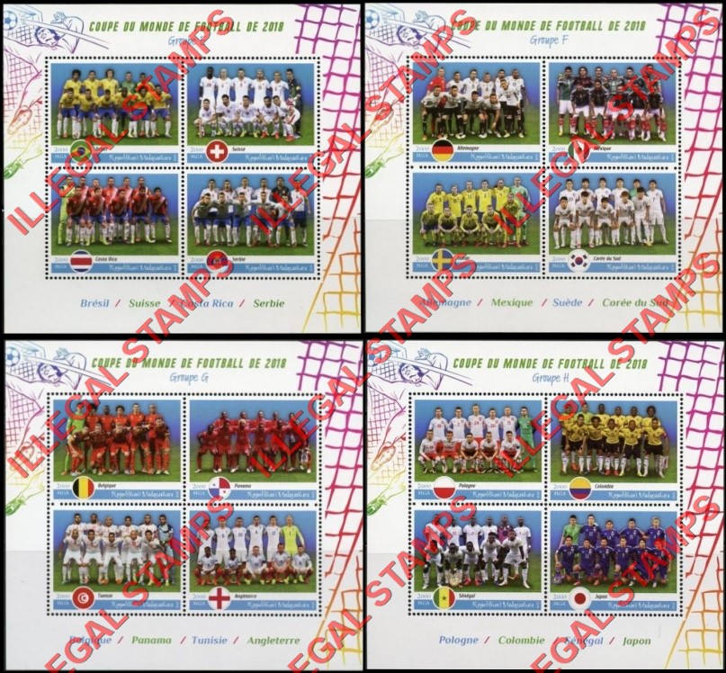 Madagascar 2018 World Cup Soccer Groups (Football) Illegal Stamp Souvenir Sheets of 4 (Part 2)