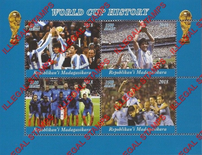 Madagascar 2018 World Cup Soccer French Champions Illegal Stamp Souvenir Sheet of 4 (Sheet 1)