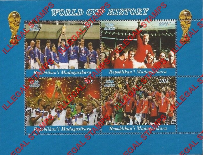 Madagascar 2018 World Cup Soccer French Champions Illegal Stamp Souvenir Sheet of 4 (Sheet 2)