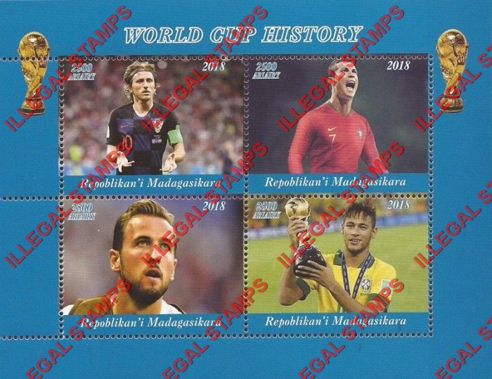 Madagascar 2018 World Cup Soccer French Champions Illegal Stamp Souvenir Sheet of 4 (Sheet 3)