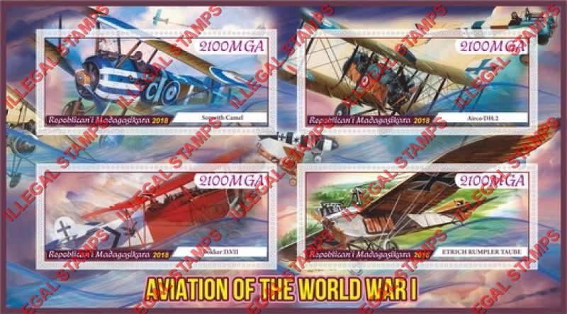 Madagascar 2018 World War I Aviation Illegal Stamp Souvenir Sheet of 4