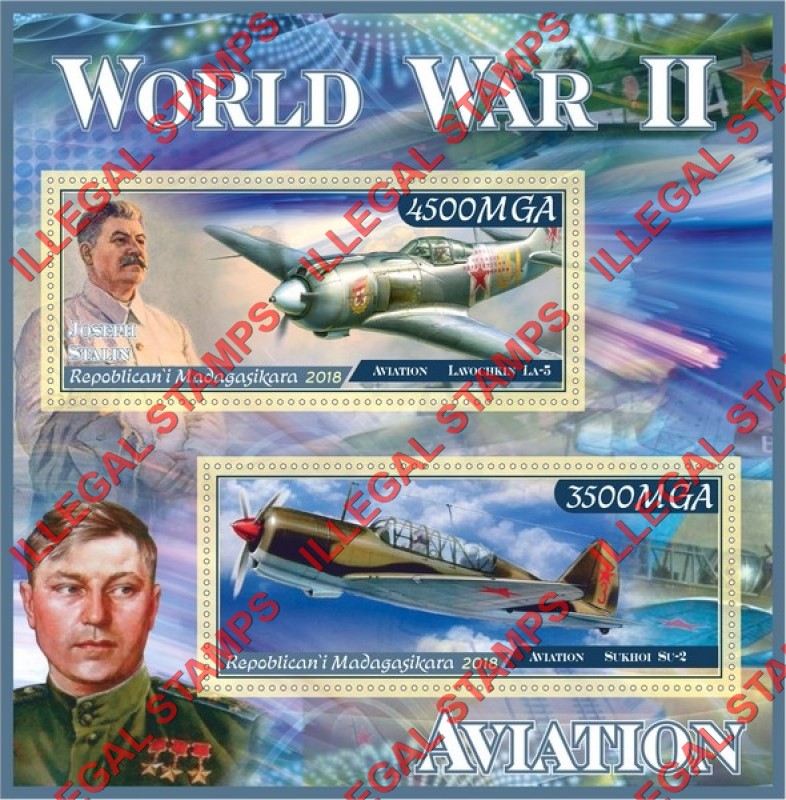 Madagascar 2018 World War II Aviation Illegal Stamp Souvenir Sheet of 2