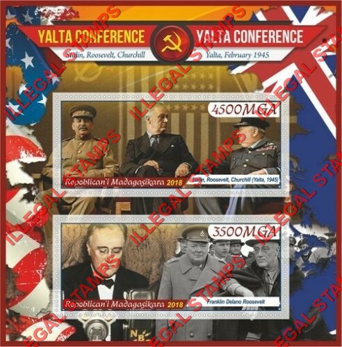 Madagascar 2018 Yalta Conference Illegal Stamp Souvenir Sheet of 2