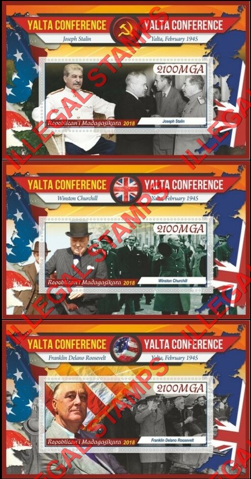 Madagascar 2018 Yalta Conference Illegal Stamp Souvenir Sheets of 1 (Part 1)