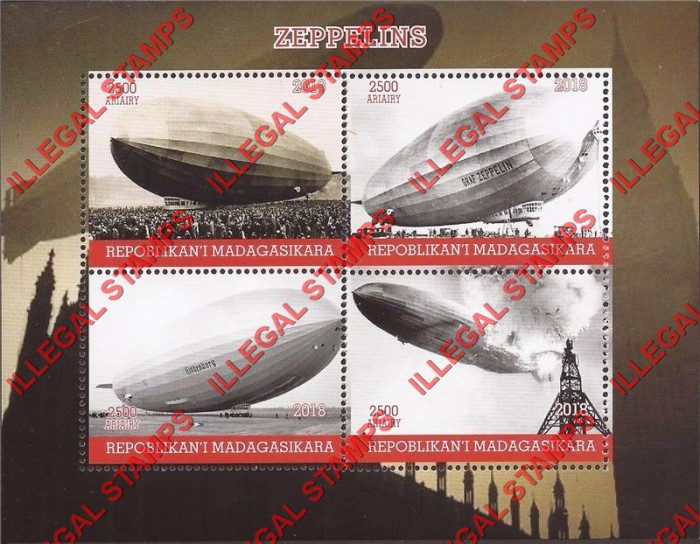 Madagascar 2018 Zeppelins Illegal Stamp Souvenir Sheet of 4