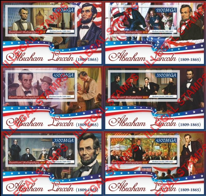 Madagascar 2019 Abraham Lincoln Illegal Stamp Souvenir Sheets of 1