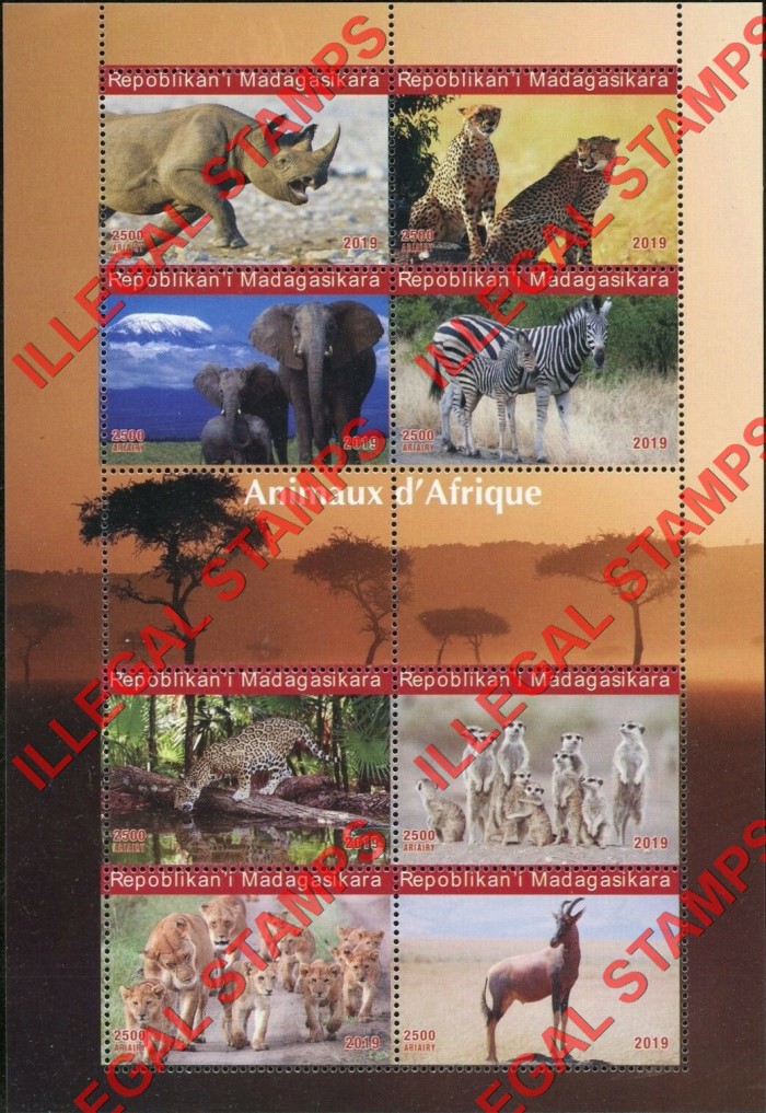Madagascar 2019 African Animals Illegal Stamp Souvenir Sheet of 8