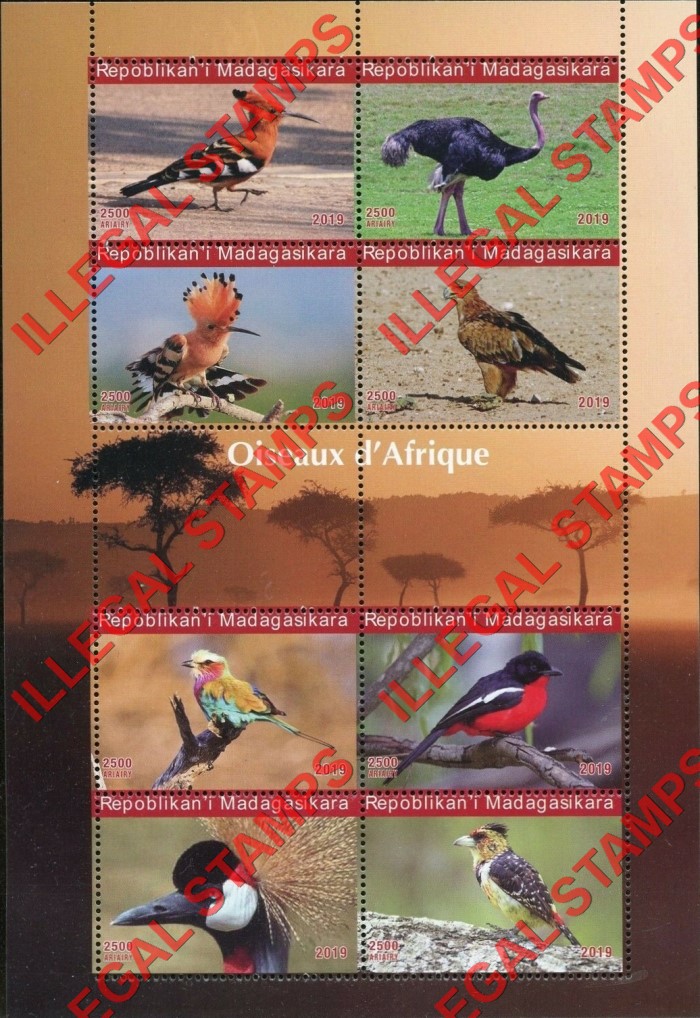 Madagascar 2019 African Birds Illegal Stamp Souvenir Sheet of 8