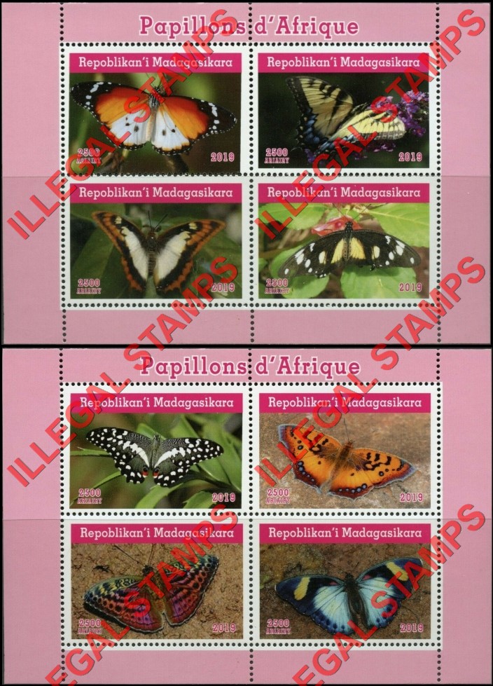 Madagascar 2019 African Butterflies Illegal Stamp Souvenir Sheets of 4
