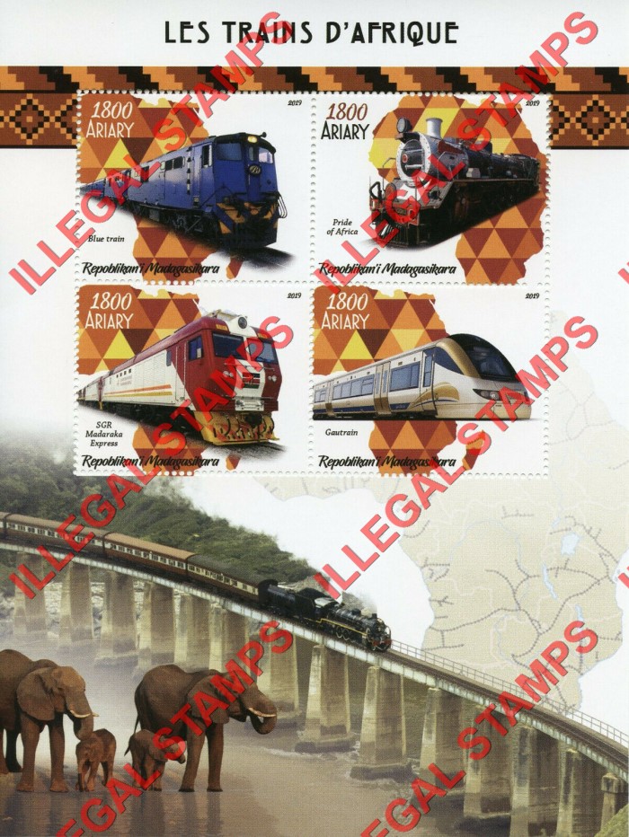 Madagascar 2019 African Trains Illegal Stamp Souvenir Sheet of 4