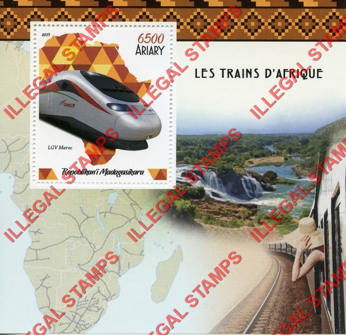 Madagascar 2019 African Trains Illegal Stamp Souvenir Sheet of 1