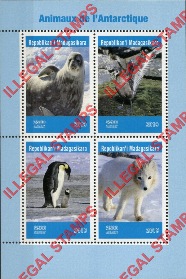 Madagascar 2019 Antarctic Animals Illegal Stamp Souvenir Sheet of 4