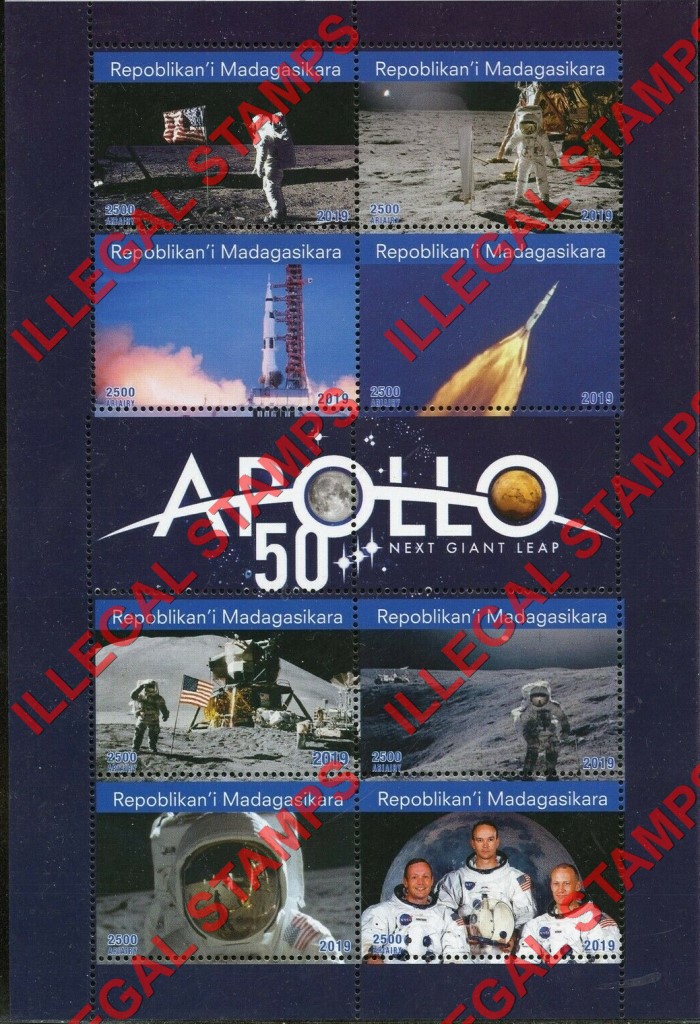 Madagascar 2019 Apollo 11 50th Anniversary Illegal Stamp Souvenir Sheet of 8