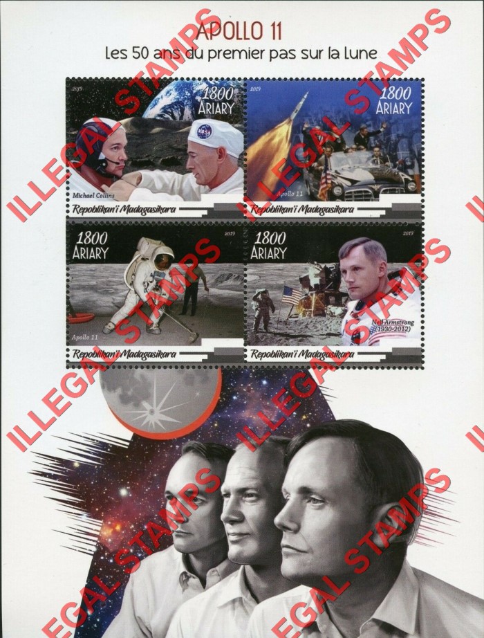 Madagascar 2019 Apollo 11 50th Anniversary Illegal Stamp Souvenir Sheet of 4