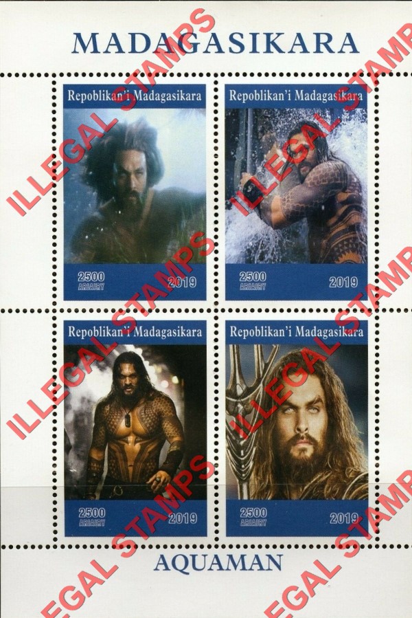 Madagascar 2019 Aquaman Illegal Stamp Souvenir Sheet of 4