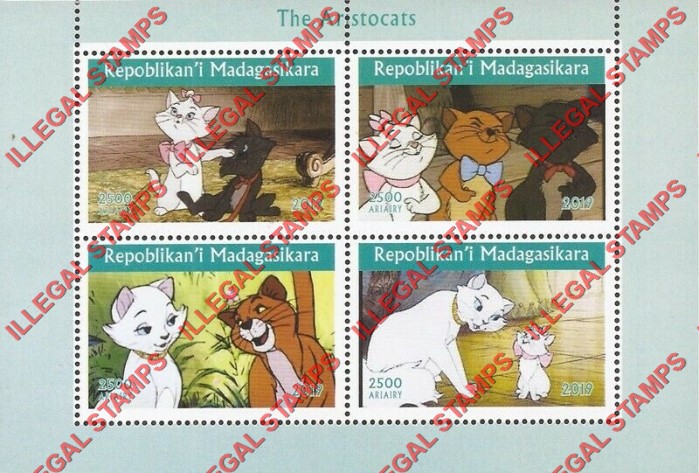 Madagascar 2019 Aristocats Illegal Stamp Souvenir Sheet of 4