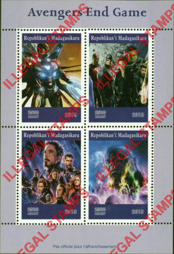 Madagascar 2019 Avengers End Game Illegal Stamp Souvenir Sheet of 4