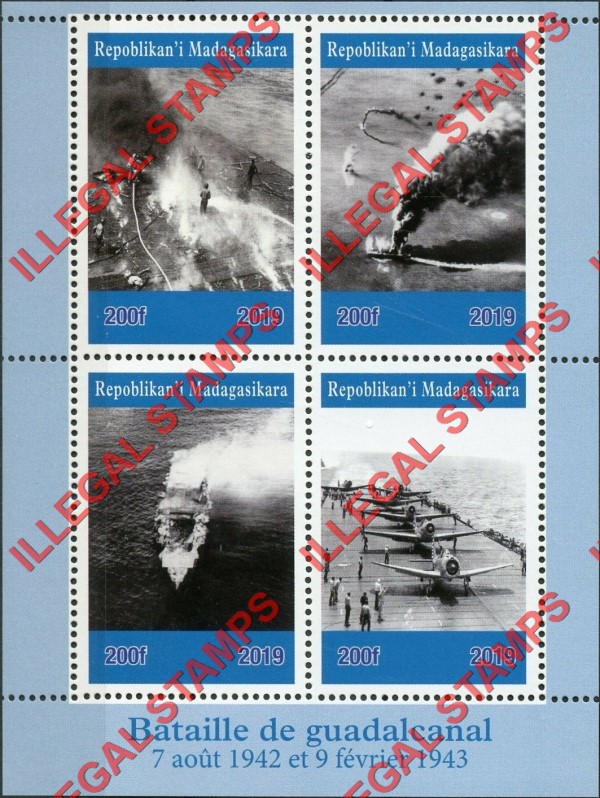 Madagascar 2019 Battle of Guadalcanal Illegal Stamp Souvenir Sheet of 4