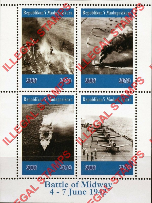 Madagascar 2019 Battle of Midway Illegal Stamp Souvenir Sheet of 4