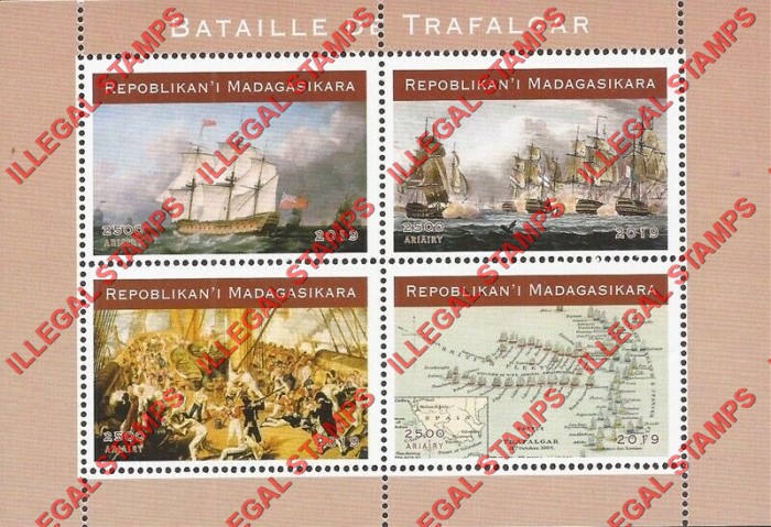 Madagascar 2019 Battle of Trafalgar Illegal Stamp Souvenir Sheet of 4