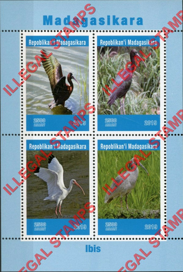 Madagascar 2019 Birds Ibis Illegal Stamp Souvenir Sheet of 4