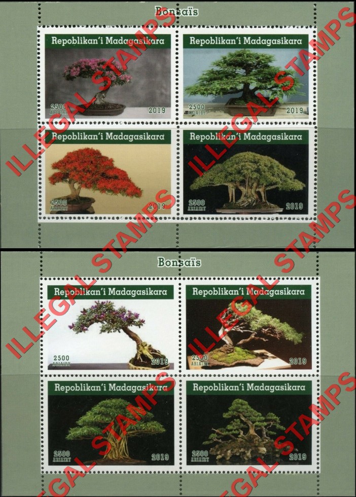 Madagascar 2019 Bonsai Trees Illegal Stamp Souvenir Sheets of 4