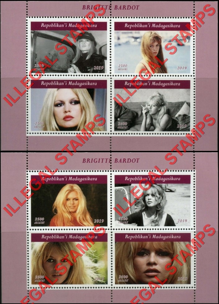 Madagascar 2019 Brigitte Bardot Illegal Stamp Souvenir Sheets of 4